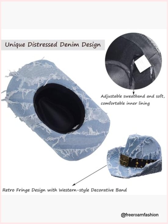 Western Cowboy Hat with Buckle Belt Shapeable Wide Brim Outback Hat